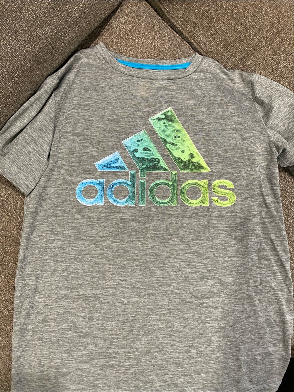 adidas Gray Tee with Blue and Green Gradient Logo